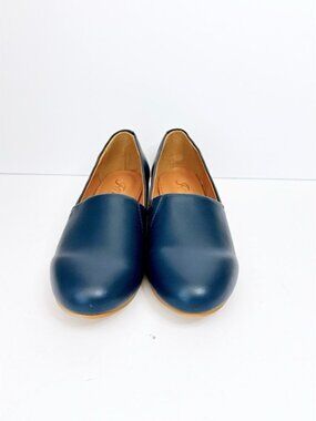 Size 9 Women’s Dark Blue Faux Leather Round Toe Flats FOWT Work Shoes Daily